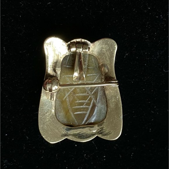 c1976 Carved Jade Cicada 14K Gold Handmade Pendant Brooch Combo Vintage Jewelry - Picture 3 of 12